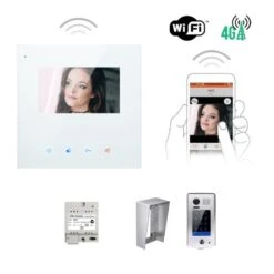 KIT VIDEO AO WIFI 4,3 POUCES AVEC MÉMOIRE + CAMERA SAILLIE AVEC CLAVIER À CODE